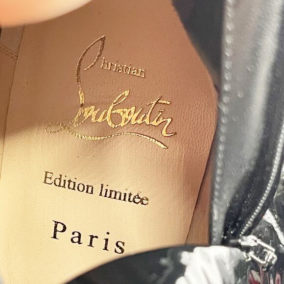 NWOB Christian Louboutin Lipstrass Black Patent Leather Thigh High Boots EU 38.5 - Picture 11 of 11